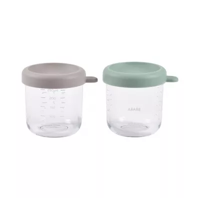Beaba Zestaw pojemnikw soiczkw szklanych z zamkniciem Sage green/Gazelle 2 x 250 ml