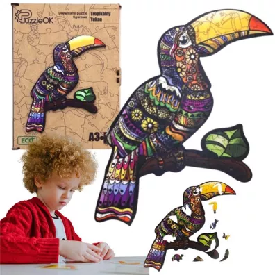 Puzzle drewniane eko 127 el. Tropikalny tukan A3 Maksik