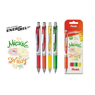 Pentel Zestaw pi�r EnerGel BL77 mi�siste cytrusy w etui 4 szt.