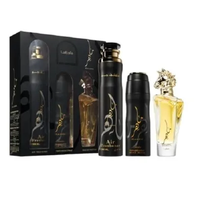Lattafa Zestaw Maahir Woda perfumowana + Perfumy w sprayu + Od�wie�acz powietrza 100 ml + 200 ml + 300 ml