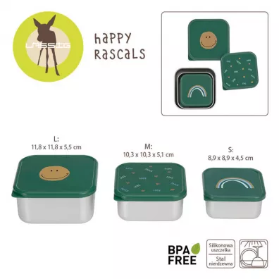 Lassig Pojemnik na przekski snackbox ze stali nierdzewnej Happy Rascals Smile green 3 szt.