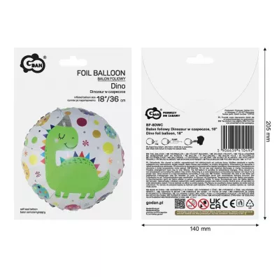 Godan Balon foliowy Dinozaur w czapeczce 36cm