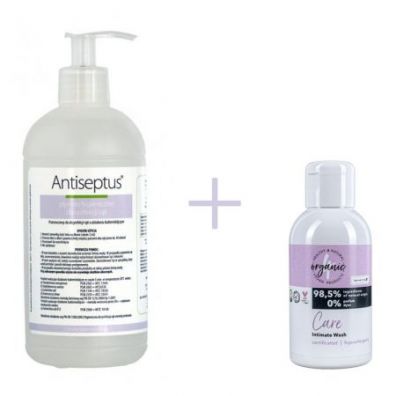 4organic Pyn do dezynfekcji rk Antiseptus + Care Pyn do higieny intymnej Zestaw 500 ml + 100 ml