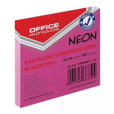 Office Products Karteczki samoprzylepne w bloczku Products 76x76mm 100k, neon r�owy