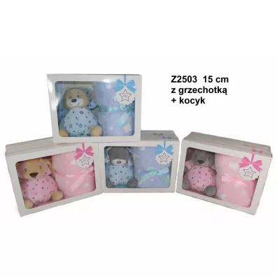 Pluszak Zwierz�ta z grzechotk� 15cm   kocyk SUN-DAY Z2503