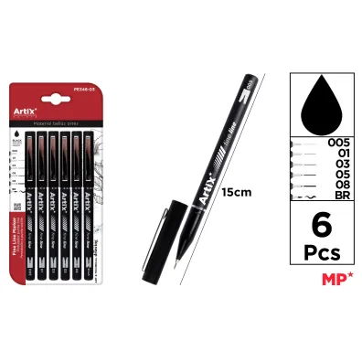 Mp Main Paper Marker precyzyjny kaligraficzny brush czarny 6szt.blister