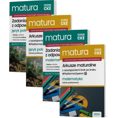 Pakiet Matura 2026. J�zyk polski i Matematyka. Zakres podstawowy: Zadania maturalne z odpowiedziami. Repetytorium, Arkusze maturalne z rozwi�zaniami krok po kroku