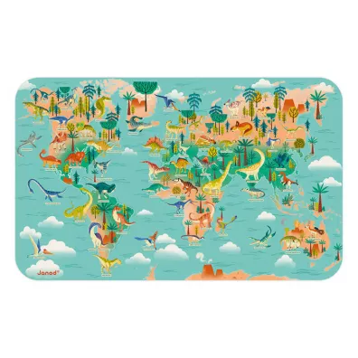 Ukadanka drewniana magnetyczna Mapa wiata z 50 magnesami Dinozaury 7+ Janod