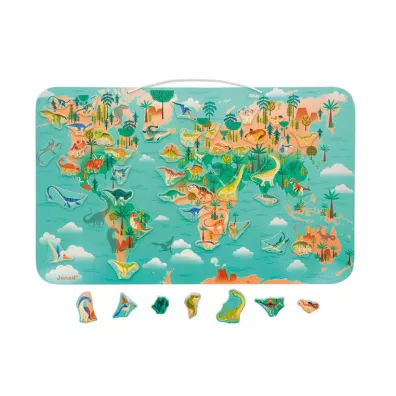 Ukadanka drewniana magnetyczna Mapa wiata z 50 magnesami Dinozaury 7+ Janod