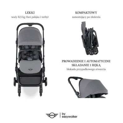 Easywalker Kompaktowy w�zek spacerowy Mini Buggy Turn z obrotowym siedziskiem 360� Soho Grey (uszkodzone opakowanie)