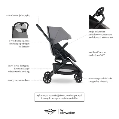 Easywalker Kompaktowy w�zek spacerowy Mini Buggy Turn z obrotowym siedziskiem 360� Soho Grey (uszkodzone opakowanie)