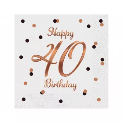 Godan Serwetki B&C Happy 40 Birthday bia�e 33 x 33 cm