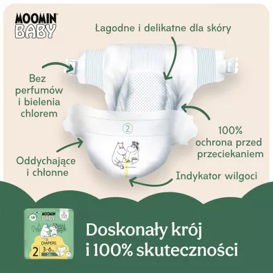Muumi Baby Moomin Baby, Pieluszki 2 (3-6 kg), Eko 56 szt.