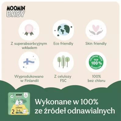 Muumi Baby Moomin Baby, Pieluszki 2 (3-6 kg), Eko 56 szt.
