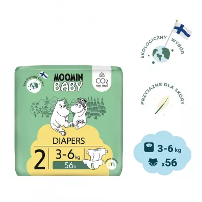 Muumi Baby Moomin Baby, Pieluszki 2 (3-6 kg), Eko 56 szt.