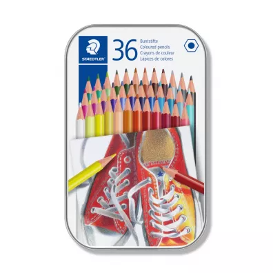 Staedtler Kredki o��wkowe, sze�ciok�tne, metalowe pude�ko 36 szt.