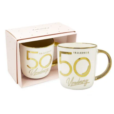 Kukartka Kubek elite 50-tka bia�o z�oty, kremowy kartonik