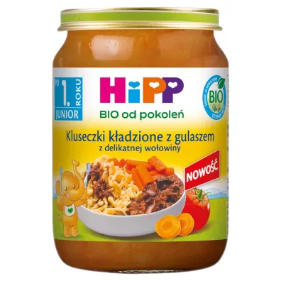 Hipp Junior Kluseczki k�adzione z gulaszem z delikatnej wo�owiny po 1. roku 250 g Bio