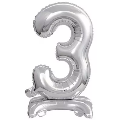 Amscan Balon foliowy mini cyfra 3 na stojaku srebrna