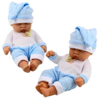Lalka �pi�cy bobas w niebieskiej pi�amce LeanToys