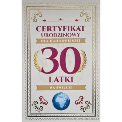Yeku Karnet Certyfikat Urodzinowy 30 urodziny damskie