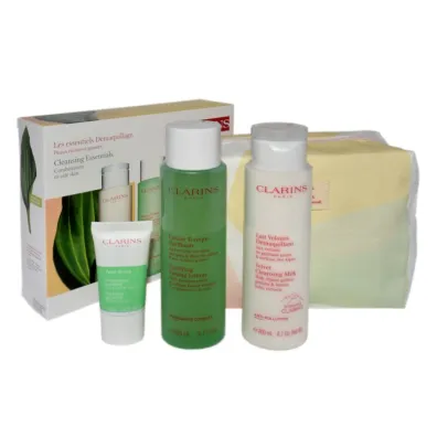 Clarins Zestaw Mleczko do demakija�u Velvet + Purifying Toning Lotion + Pure Peeling + Kosmetyczka