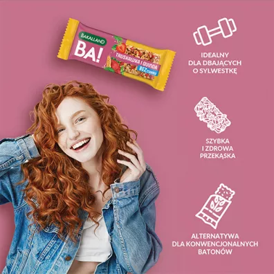 Bakalland Ba! Baton 5 zb Truskawka i Quinoa bez dodatku cukru 30 g