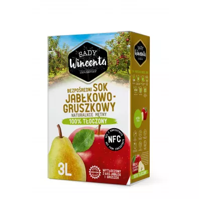 Sady Wincenta Sok 100% jabkowo-gruszkowy naturalnie mtny toczony NFC 3 l
