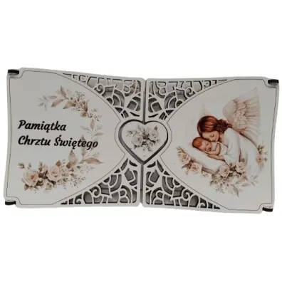 Pamiatka Chrztu �wi�tego drewniana rozk�adana na dwie cz�ci(22X11CM) mix