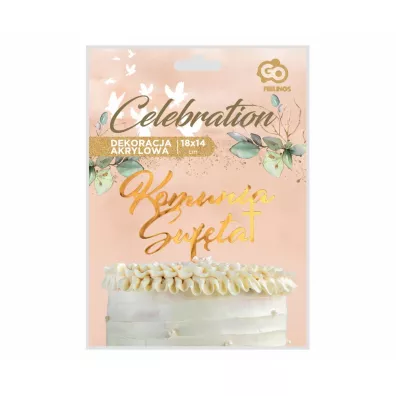 Godan Dekoracja akrylowa na tort Komunia z�ota 18x14cm