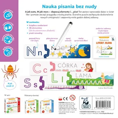Nauka pisania. Litery i s�owa. Ksi��ka + puzzle do pisania 3+ Kapitan Nauka