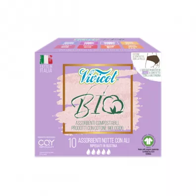 Vivicot Bio Podpaski na noc ze skrzyde�kami, z organicznej bawe�ny, biodegradowalne 10 szt.