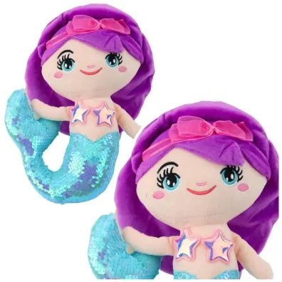 LeanToys Syrenka pluszowa z ogonem w cekiny turkusowa 30cm