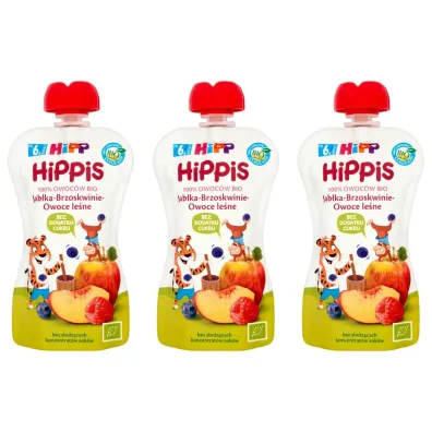 Hipp Mus owocowy Jab�ka-Brzoskwinie-Owoce le�ne po 6. miesi�cu zestaw 3 x 100 g Bio