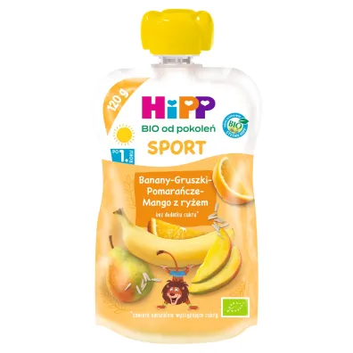 Hipp Sport Mus owocowy po 1. roku banany-gruszki-pomara�cze-mango z ry�em 120 g Bio