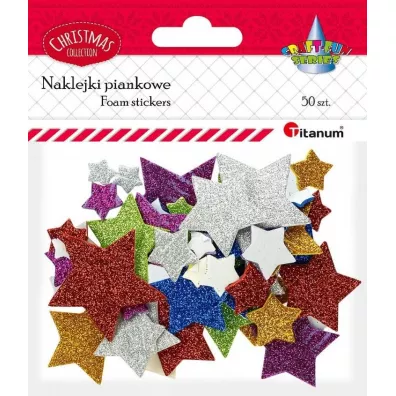Titanum Naklejki piankowe brokatowe Gwiazdki mix 50 szt.