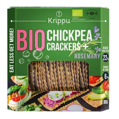 Krippu Krakersy proteinowe z ciecierzycy z rozmarynem 80 g Bio