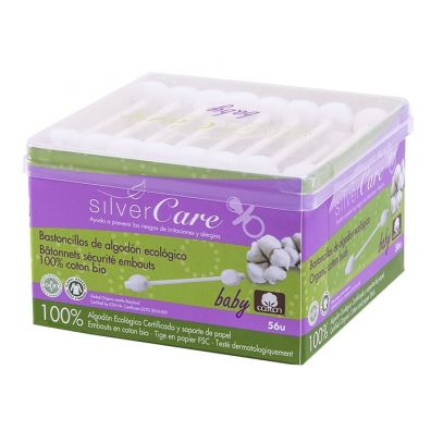 Silver Care Patyczki higieniczne do uszu dla niemowlt i dzieci 100% baweny organicznej 56 szt.