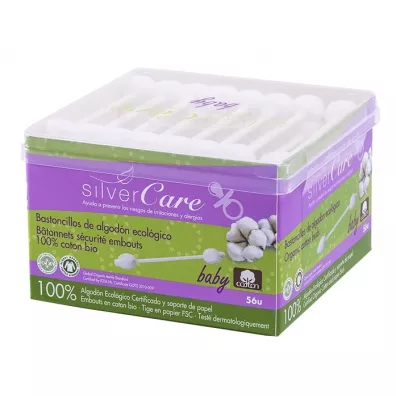 Silver Care Patyczki higieniczne do uszu dla niemowl�t i dzieci 100% bawe�ny organicznej 56 szt.