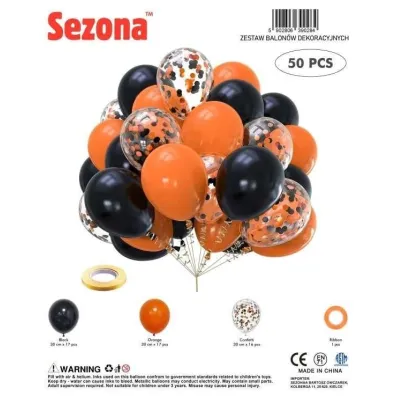 Balony czarne, pomara�czowe, konfetti