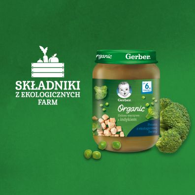 Gerber Organic Obiadek zielone warzywa z indykiem dla niemowlt po 6 miesicu 190 g Bio