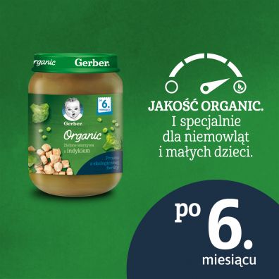 Gerber Organic Obiadek zielone warzywa z indykiem dla niemowlt po 6 miesicu 190 g Bio