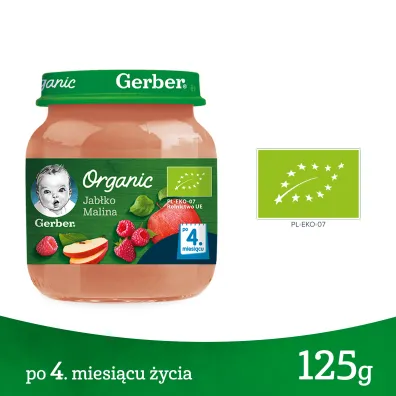 Gerber Organic Deserek jab�ko malina dla niemowl�t po 4 miesi�cu 125 g Bio