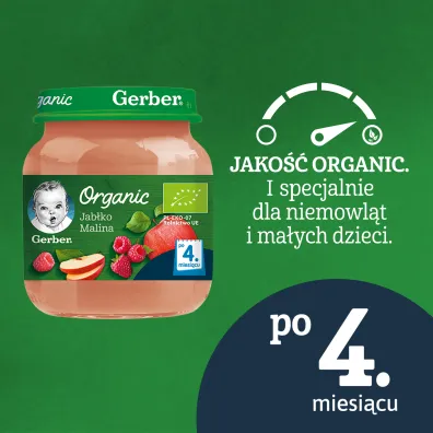 Gerber Organic Deserek jab�ko malina dla niemowl�t po 4 miesi�cu 125 g Bio