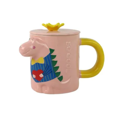 LeanToys Kubek R�owy Dinozaur przykrywka 400ml