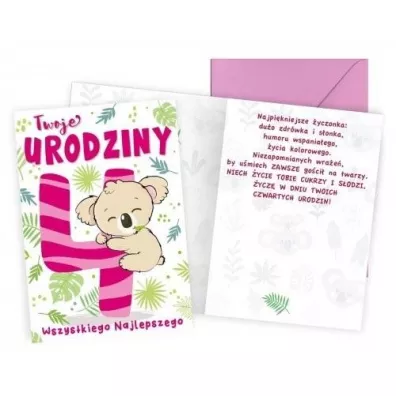 Kukartka Karnet Urodziny 4 Koala