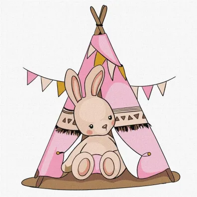 Malowanie po numerach - Baby Rabbit in the wigwam Kids 25x25cm Ideyka