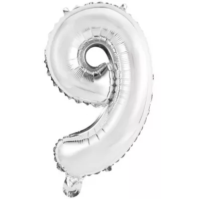 Amscan Balon foliowy mini cyfra 9 srebrna 30x40cm
