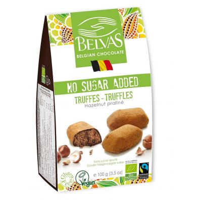 Belvas Belgijskie czekoladki trufle z orzechami laskowymi bez dodatku cukrów bezglutenowe 100 g Bio