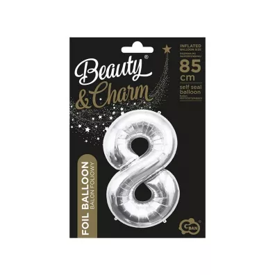 Godan Balon foliowy B&C cyfra 8 srebrna 85cm